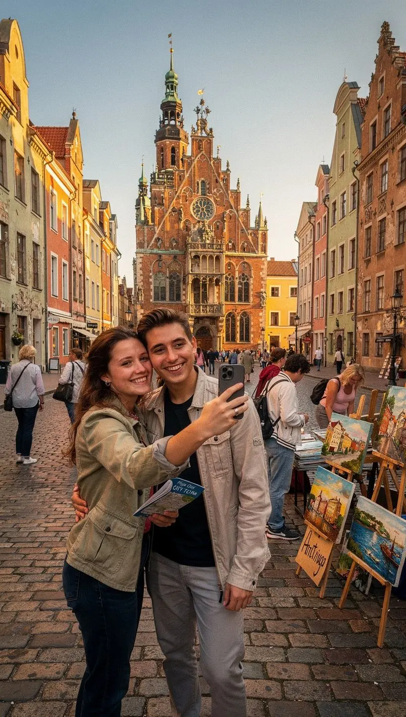 Autobuss, kas gaida ceļotājus pie viesnīcas.